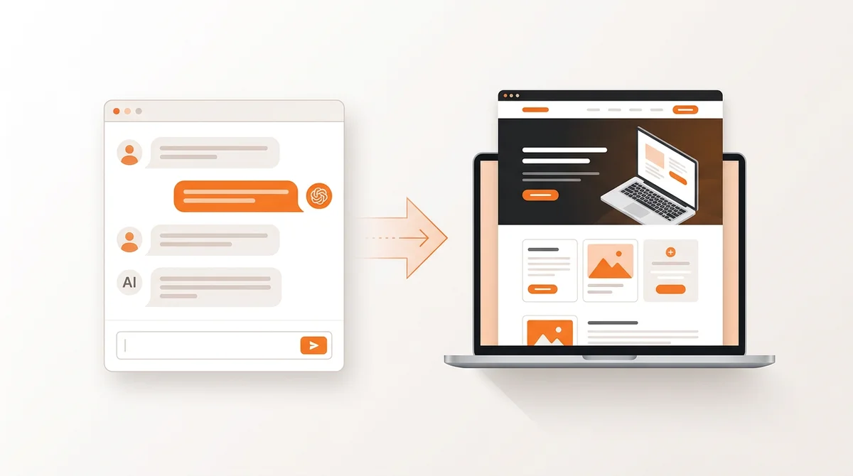 ChatGPT building a website three ways: generated code, ChatGPT Sites hosting, and an AI website builder