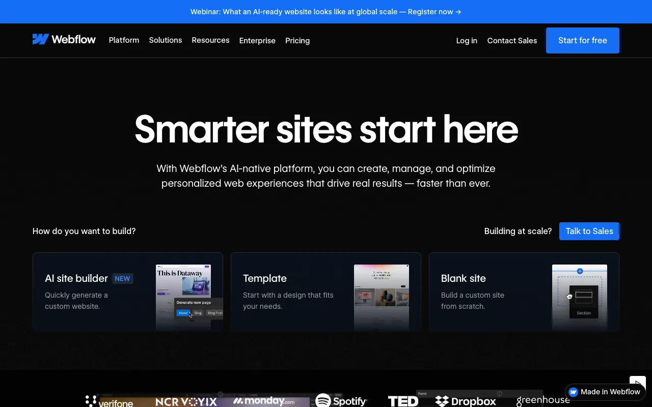 Webflow visual website builder interface