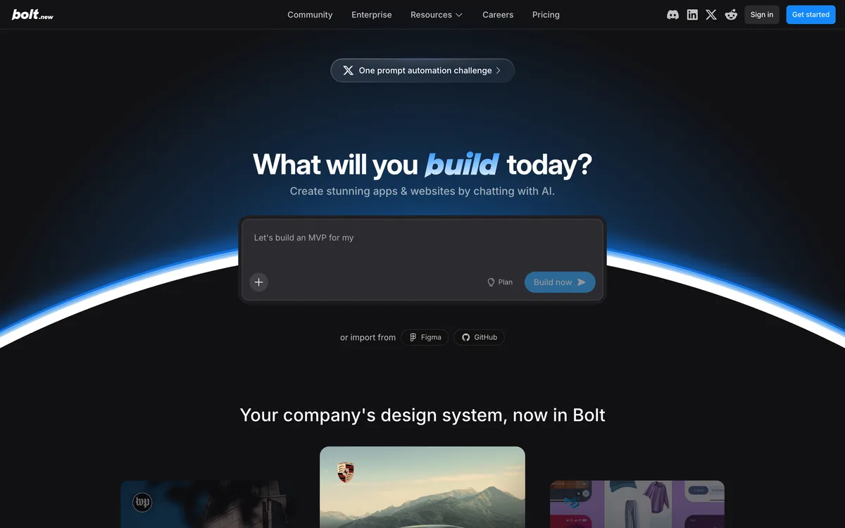 Bolt.new homepage, May 2026