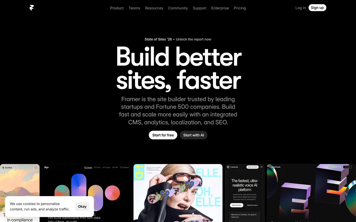 Framer homepage, May 2026