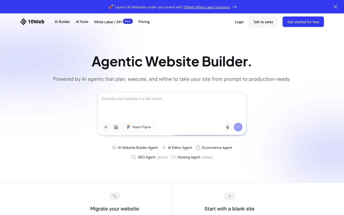 10Web homepage, May 2026