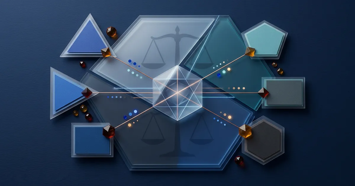 Illustrative geometric map connecting a central investment decision to five option panels