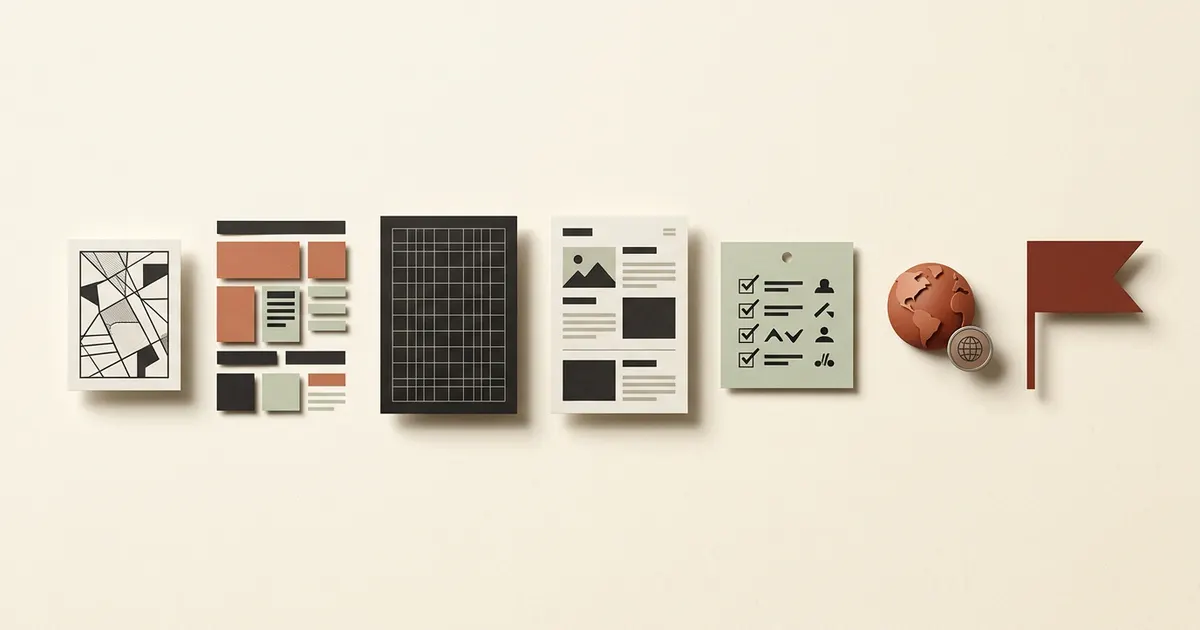 Illustrative website project stages from brief and layout through testing and launch