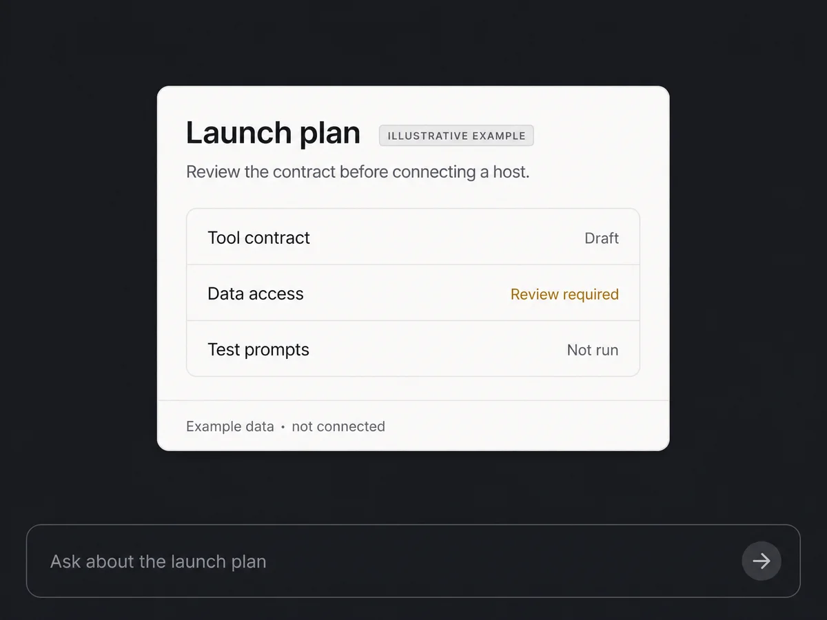 Illustrative unbranded launch plan widget with draft, review required, and not run states