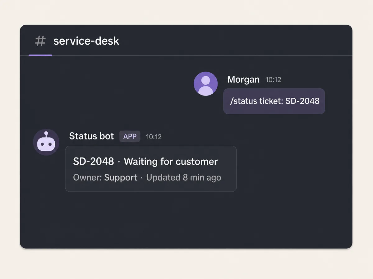 Illustrative Discord-style slash command response with a project status summary