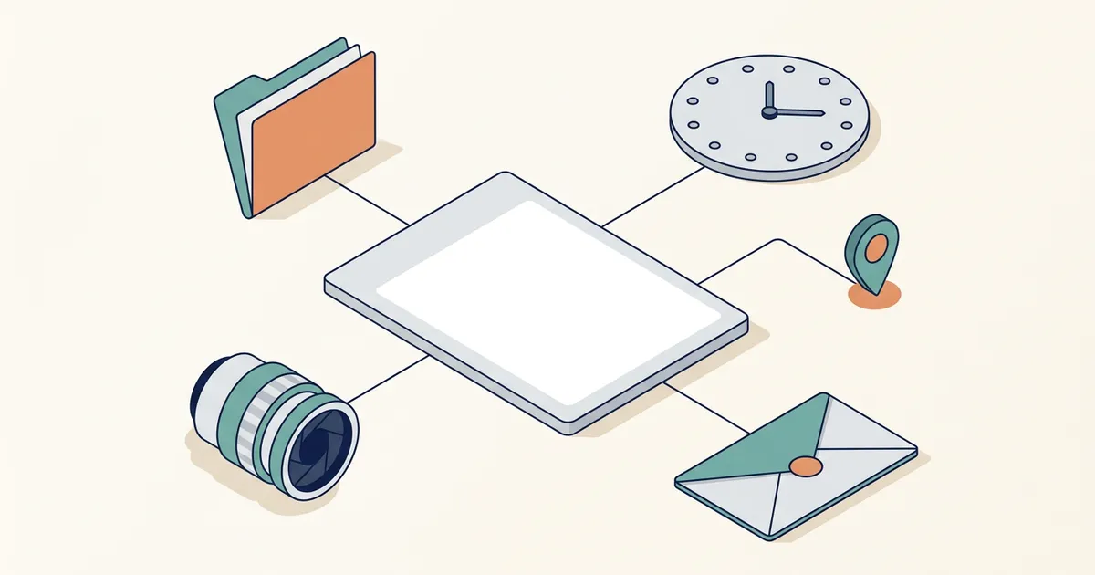 Illustrated blank incident record connected to time, location, evidence, notification, and handoff objects