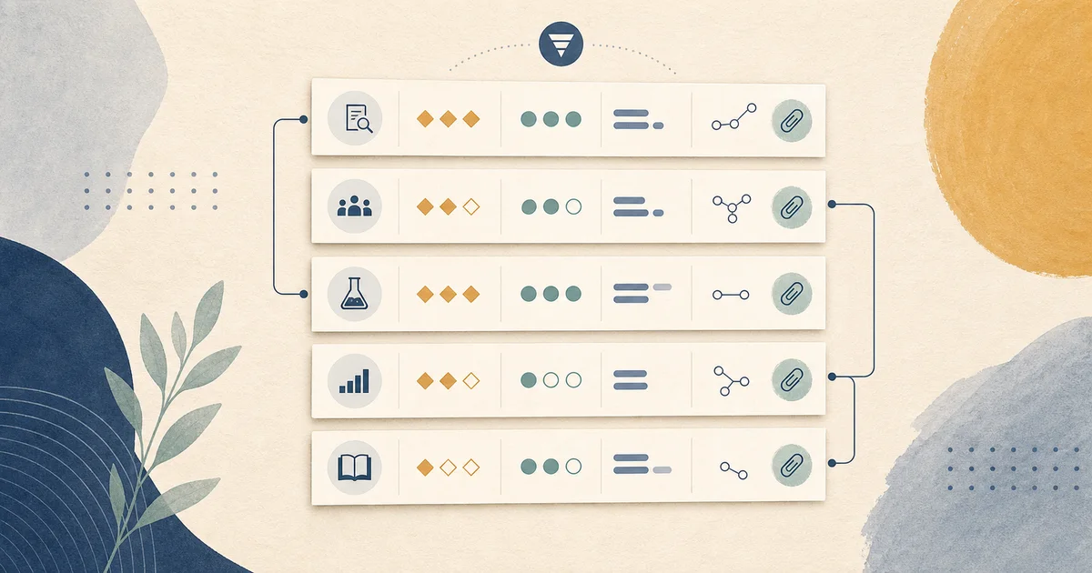 Illustrated ordered product backlog with source, value, readiness, estimate, dependency, and attachment markers