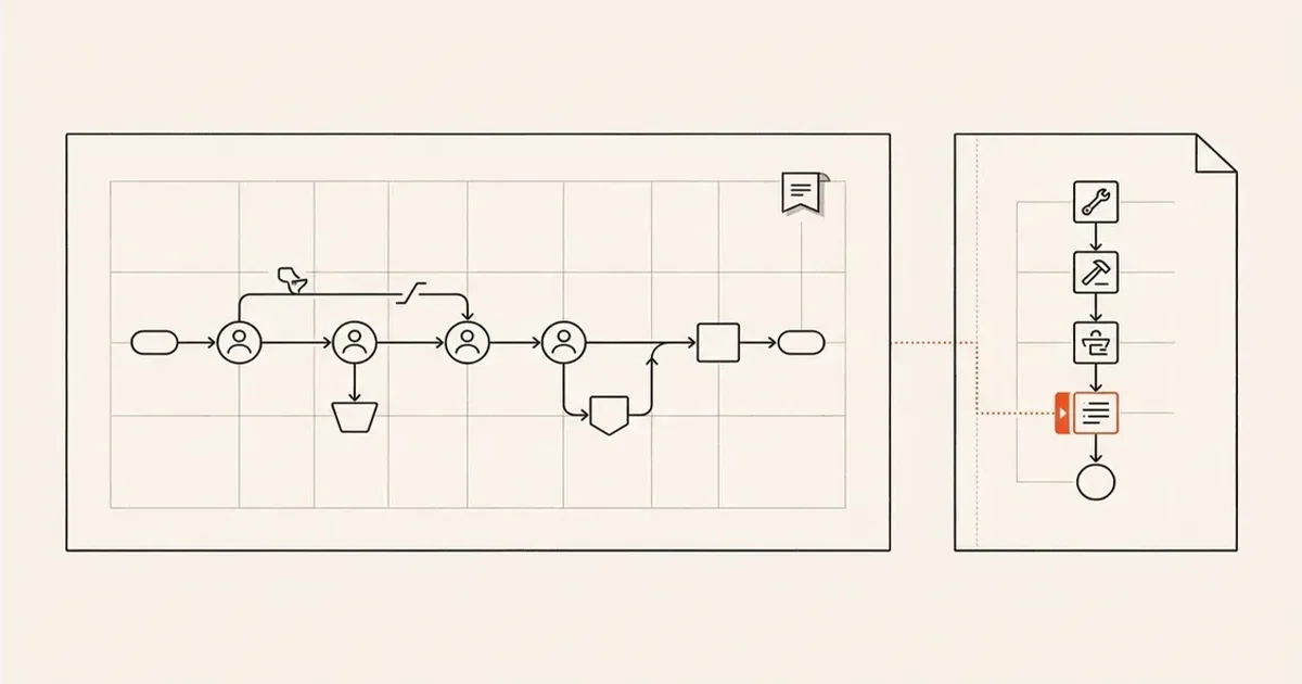 A broad multi-role process linked to a narrower task-level instruction sequence
